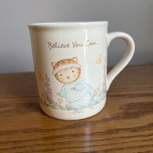 Vintage 80s Cat Coffee Mug Hallmark Believe You Can Workout Japan